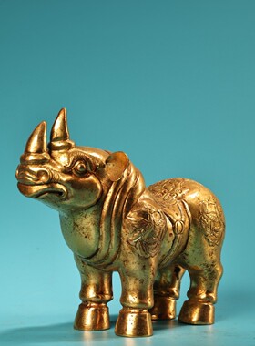 珍品旺牛纯铜錾刻花牛铜鎏金生肖财牛居家办公室博古酒柜礼品古玩