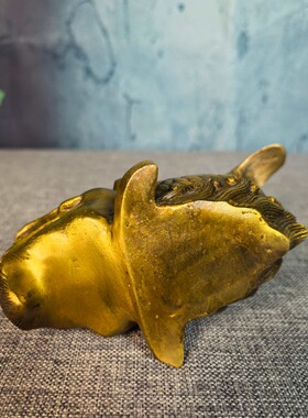 古玩摆件厨房黄铜龙头鱼鳌鱼瑞兽龙鱼家居饰品螭吻铜器摆件