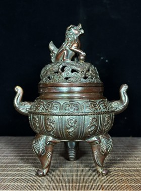 古玩老铜器收藏宣德纯铜香炉五足帝王炉家用室内熏香炉摆件老物件