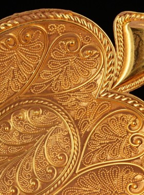 古玩旧藏收地宫藏银鎏金树叶盘子 果盘老货收藏