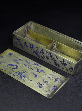 古玩纯铜白铜盒子首饰盒收纳盒储物盒长方形铜盒复古景泰蓝印章盒