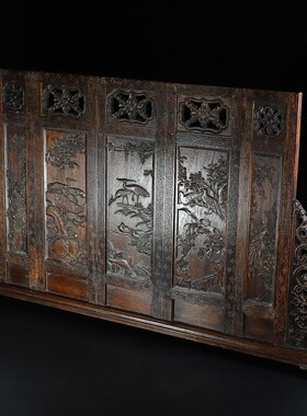 古玩杂项古董木雕老货收藏旧物件老花梨木精雕百子图实木屏风摆件