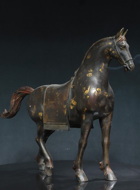 藏传铜泥金彩绘摆件马到成功居家商铺文房案玄关博古用品装饰