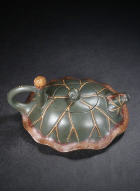 古玩台湾回流老壶紫砂壶 名家蒋蓉全手工制作原矿民国绿泥荷叶壶