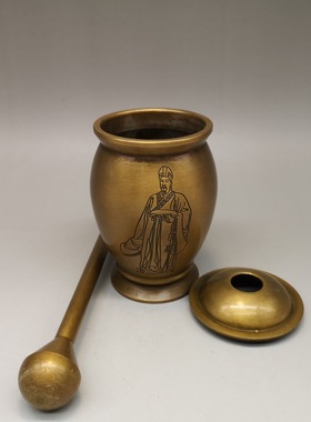 纯铜华佗捣药罐摆件古玩