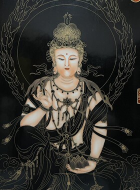 古玩丁观鹏作品红木瓷板画