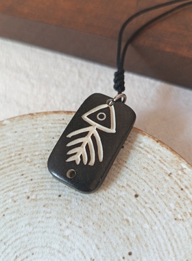 藏式天然牛骨浮雕长款项链