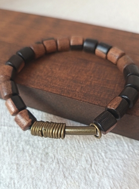 复古天然木珠混搭黄铜手链手串