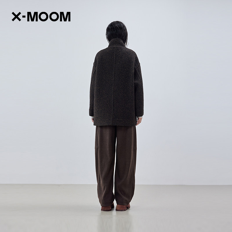 【商场同款】X--MOOM冬季新款绵羊毛大口袋宽松立领呢外套女,淘宝优惠券,粉丝福利购,淘宝优惠卷
