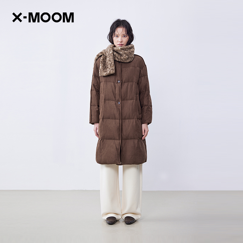 【商场同款】X--MOOM2025冬季新款90白鸭绒围巾式中长羽绒服女 - 图0