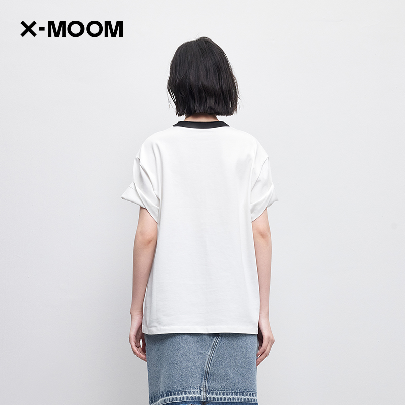 【商场同款】X--MOOM夏季新款撞色美式印花oversize圆领短袖T恤女-图3