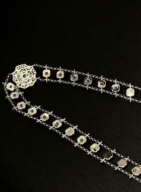 S925纯银精工高级感山茶花叠带双层项链超闪镂空choker气质锁骨链