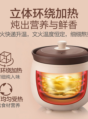 小熊电炖炖锅养生紫砂锅煲汤家用多功能电炖盅2L智能预约煮粥神器