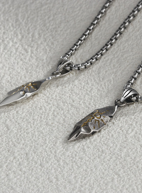 个性复古许愿石男士纯银项链