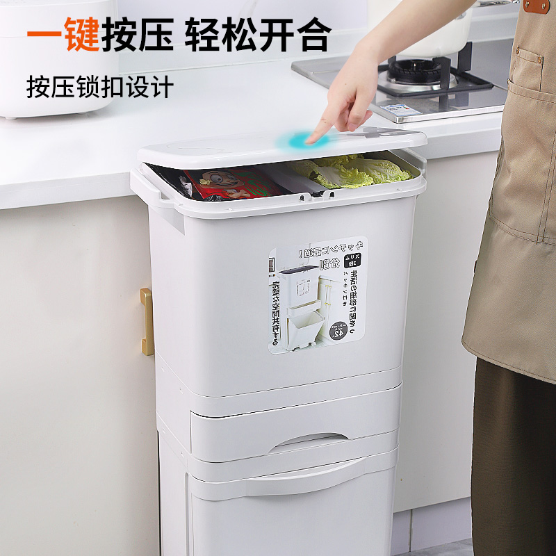 厨房垃圾桶家用带盖2025新款大容量双层厨余干湿分离分类日式专用