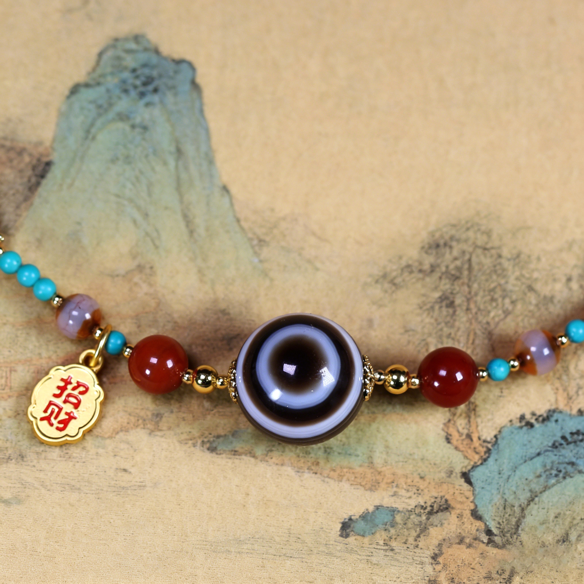 圣饰奇缘 天然黑白羊板眼珠手工编织菱镁矿绿松石高级民族风项链,淘宝优惠券,粉丝福利购,淘宝优惠卷