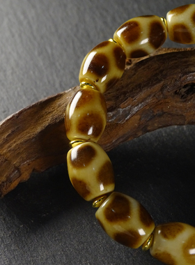 圣饰奇缘黑金龟甲长寿天珠天然西藏真品玛瑙手串男女11*14mm左右