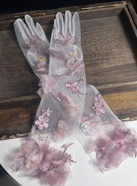 新娘拍照婚纱礼服长纱手套