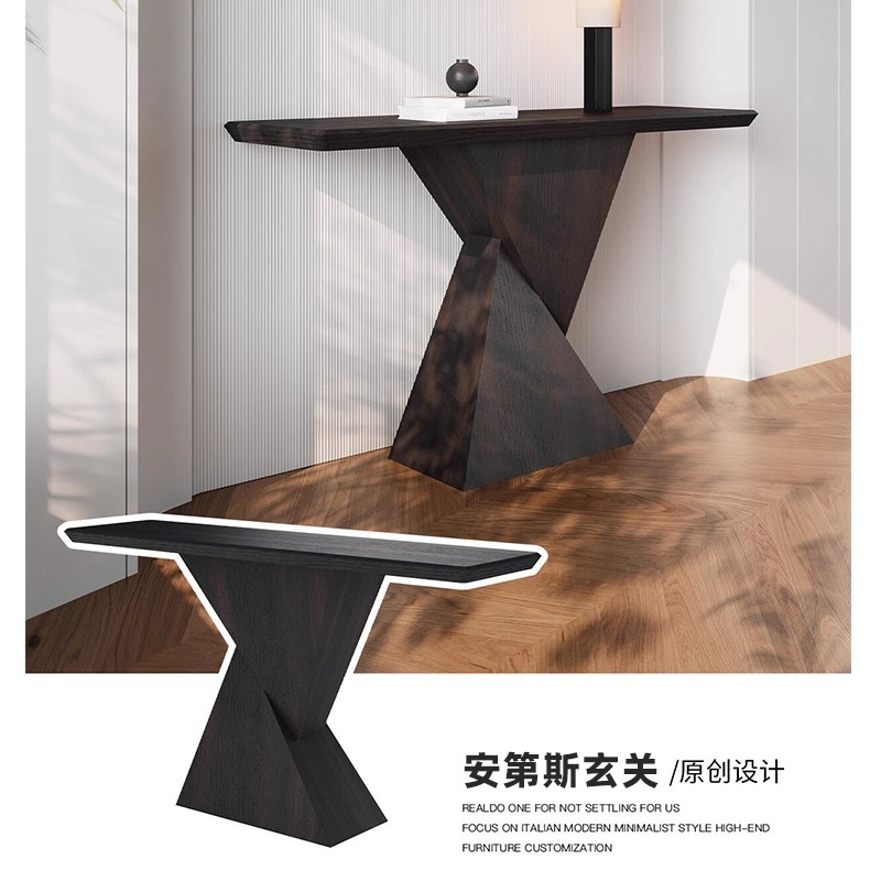 意式创意实木玄关桌客厅端景台条案长条几过道柜置物台入户窄案台 - 图2