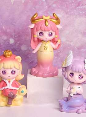 少女桌面公仔摆件可爱泡泡女孩生日礼物人物手办十二星座盲盒