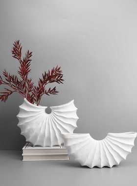 欧式白色树脂扇形海螺花器摆件样板房电视柜卧室书房卧室客厅饰品