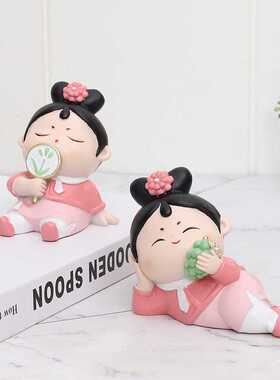 蕊杰中式宫廷格格树脂车载摆件创意国风可爱少女心工艺品家居摆设