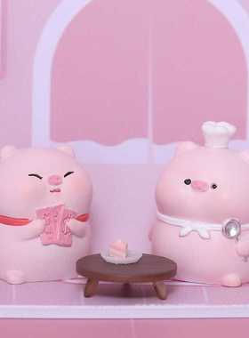 猪猪餐厅盲盒盲盒摆件卡通可爱桌面树脂公仔迷你过家家玩具创意