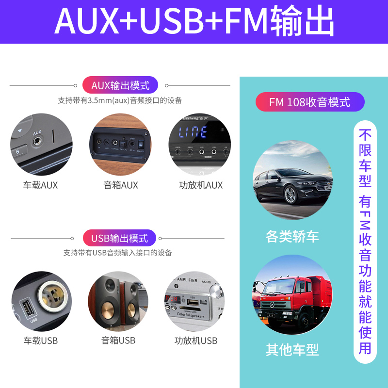 车载蓝牙接收器5.0模块汽车aux无损音频无线收音机usb音响音箱耳-图3