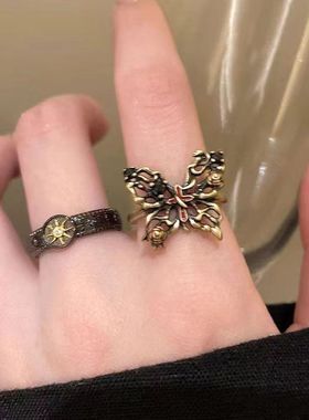 暗黑蝴蝶太阳花开口食指戒女款