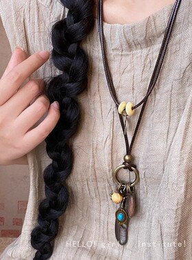 新中式禅意古铜羽毛项链