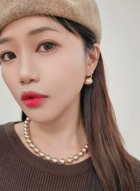 复古琉璃珍珠耳扣项链套装