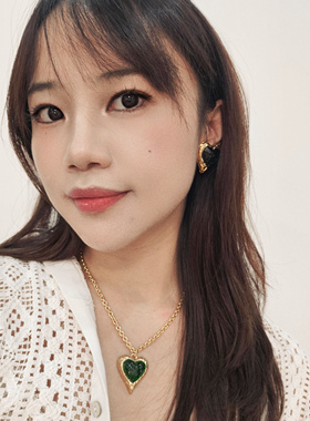 包邮 1907 复古Vintage镀真金保色黑色琉璃戒指耳钉项链套装