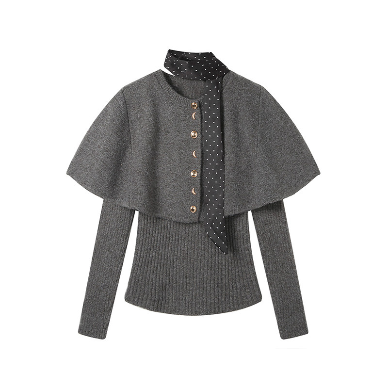 【蜜蜂欢乐社】秋冬穿搭一整套女新款设计感长袖针织衫披肩两件套,淘宝优惠券,粉丝福利购,淘宝优惠卷