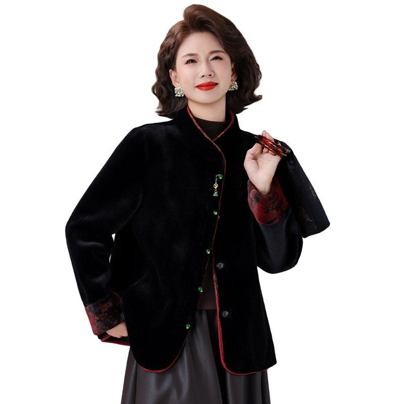 冬季高贵立领皮草外套中老年女妈妈装新中式国风加厚短水貂绒大衣,淘宝优惠券,粉丝福利购,淘宝优惠卷