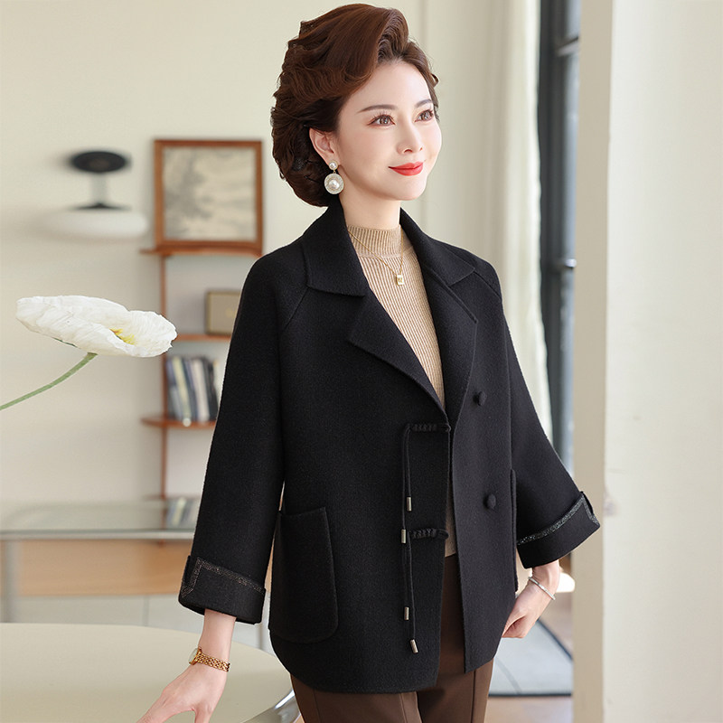 妈妈秋冬季新中式国风外套2025新款喜婆婆装中老年女双面羊绒上衣-图1