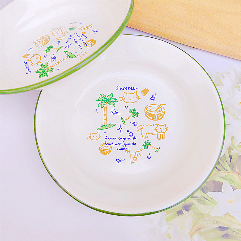 加厚搪瓷碗盘家用卡通老式米饭碗菜盘点心盘铁瓷餐盘摔不碎耐高温,淘宝优惠券,粉丝福利购,淘宝优惠卷