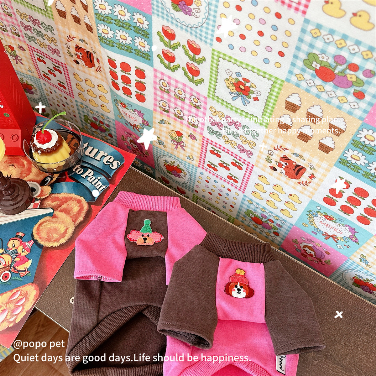 复古撞色圆领卫衣!潮流拼接卡通涂鸦 春秋宠物衣服猫咪狗狗套头衫,淘宝优惠券,粉丝福利购,淘宝优惠卷