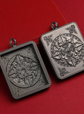 单面唐卡盒子吊坠壳子藏式唐卡嘎乌盒吊坠黑色款唐卡嘎乌盒