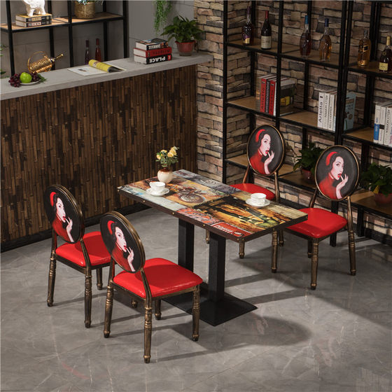 Retro industrial style themed bar and restaurant table and chair combination