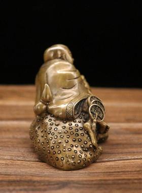 黄铜刘海戏金蟾桌面趣味摆件书房办公室客厅装饰铜器工艺品收藏品