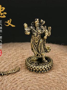 中式黄铜关公财神摆件 九龙主题复古创意神像家居装饰