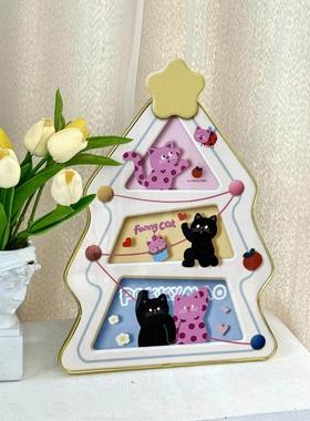 耶诞树多巴胺玄关摆件桌面卡通波点猫卧室床头入户家居布置装饰品
