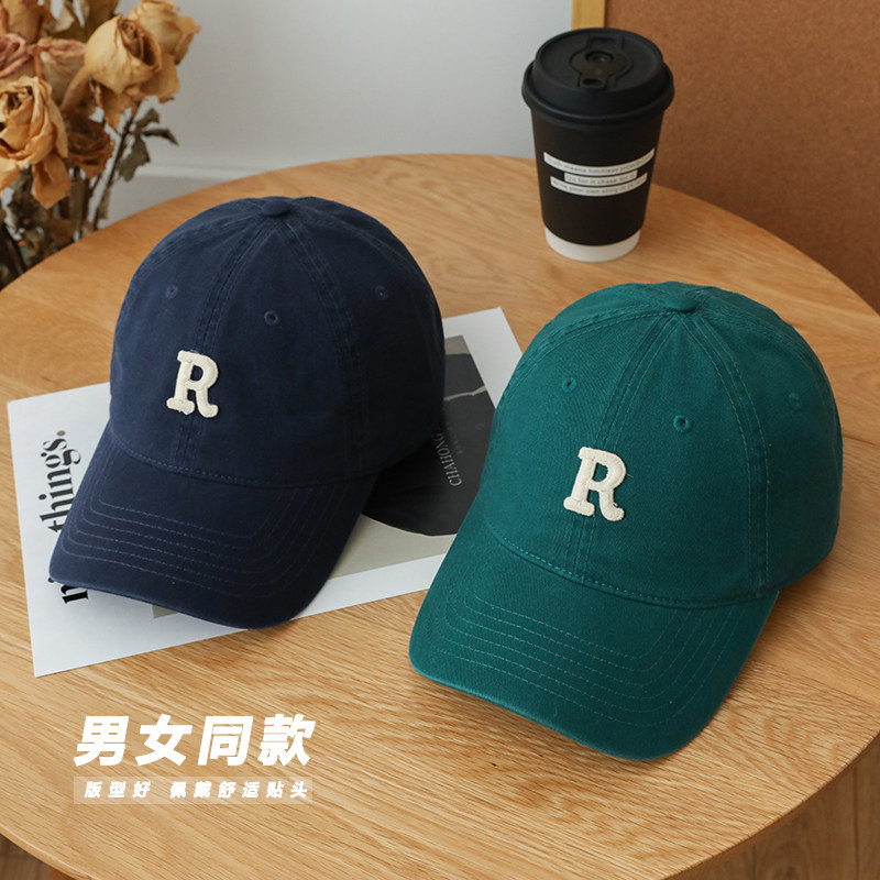 字母R百搭棒球帽韩版ins风男女情侣软顶鸭舌帽圆顶弯檐运动帽子潮_虎窝淘