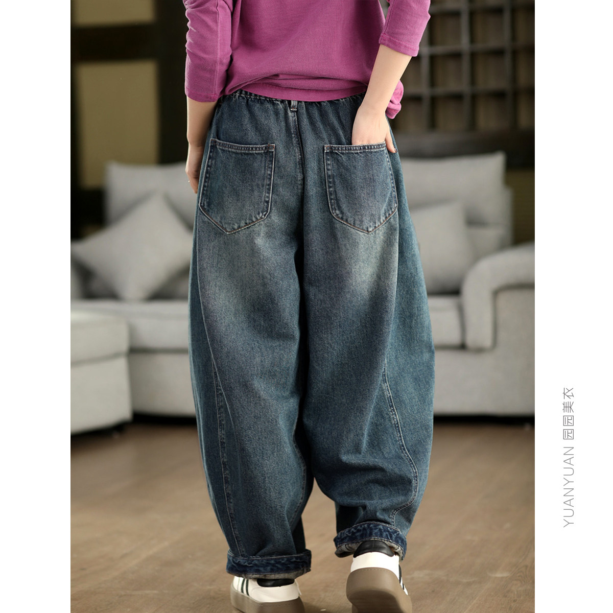 复古炒色水洗牛仔高腰裤女手工钩线拼接休闲裤显瘦紫牧高定系列,淘宝优惠券,粉丝福利购,淘宝优惠卷