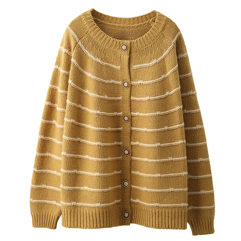 高品质 新款复古勾线条纹针织毛衣女春款单排扣长袖外搭休闲上衣,淘宝优惠券,粉丝福利购,淘宝优惠卷