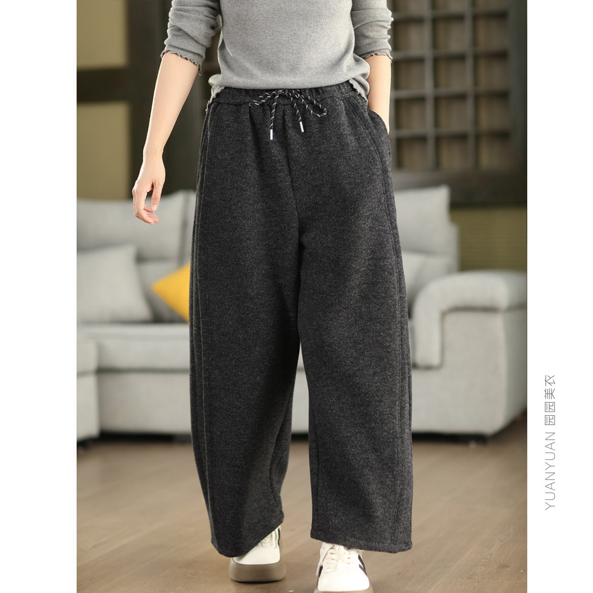 园园美衣复古冬季羊毛加厚休闲裤女时尚毛呢加绒弯刀裤显瘦长裤,淘宝优惠券,粉丝福利购,淘宝优惠卷