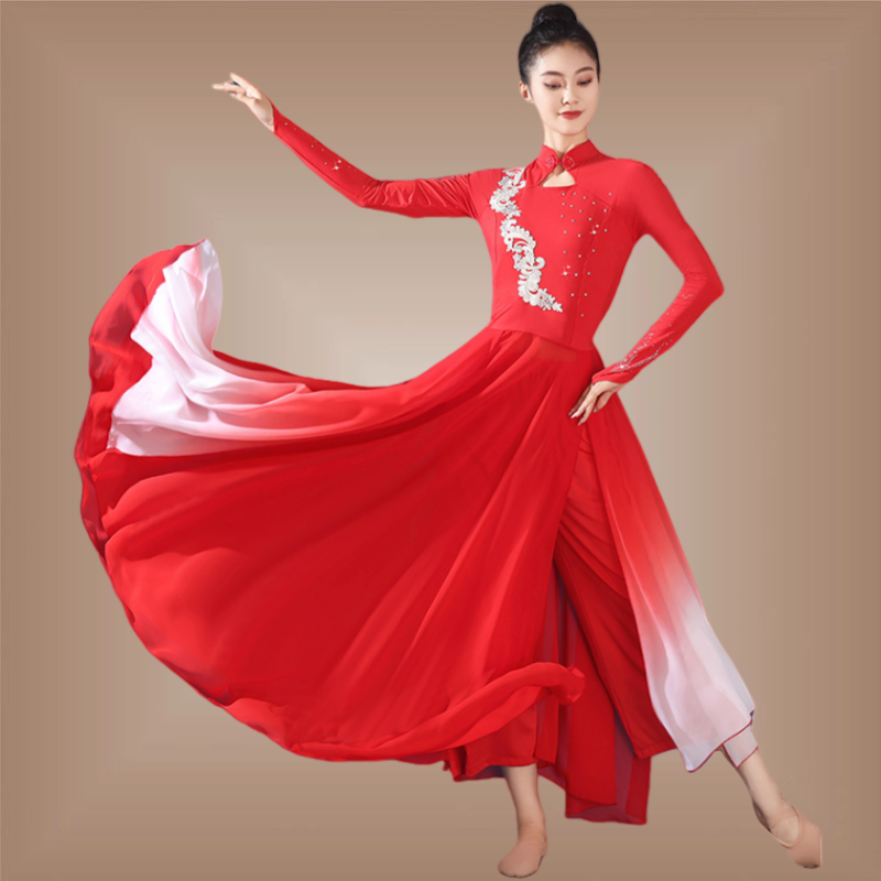 广场舞服装五星红旗同款古典舞练功服女雪纺大摆裙万疆舞蹈演出服,淘宝优惠券,粉丝福利购,淘宝优惠卷