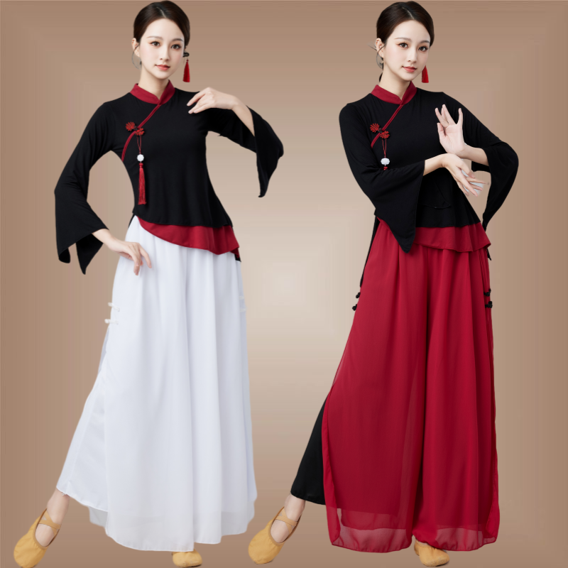 广场舞服装新款喇叭袖上衣女古典舞练功服中国风套装扇子舞演出服,淘宝优惠券,粉丝福利购,淘宝优惠卷