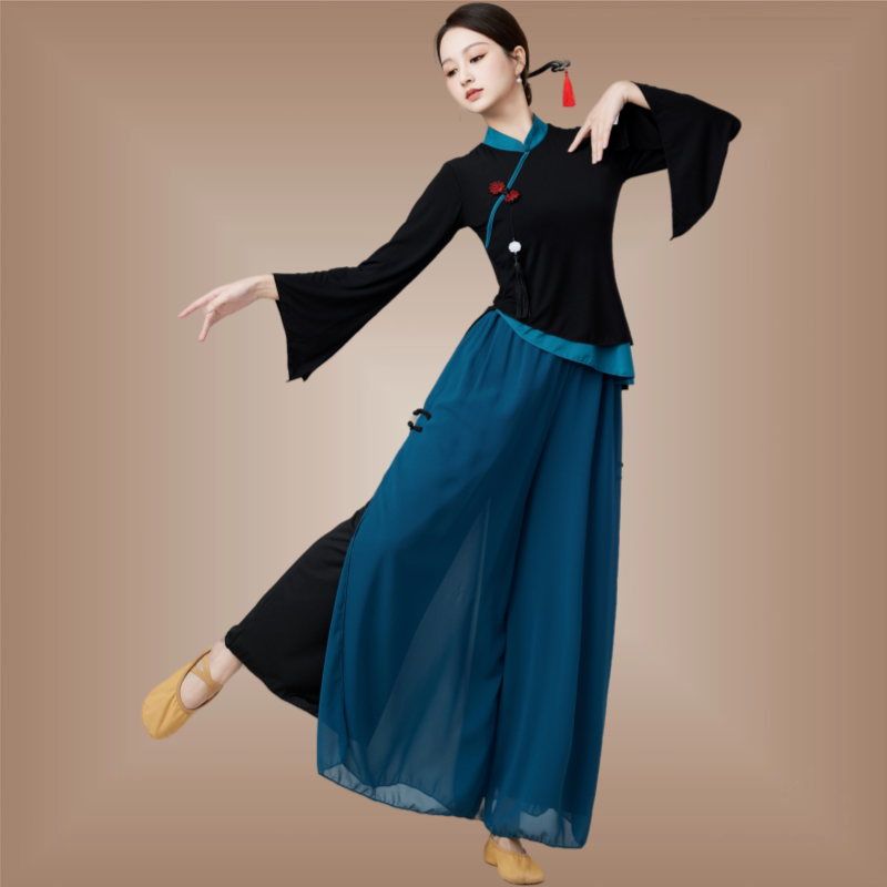 广场舞服装新款喇叭袖上衣女古典舞练功服中国风套装扇子舞演出服,淘宝优惠券,粉丝福利购,淘宝优惠卷