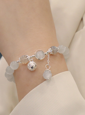 新中式甜美清新天然猫眼石灰月光手串女时尚猫眼石手链百搭气质潮